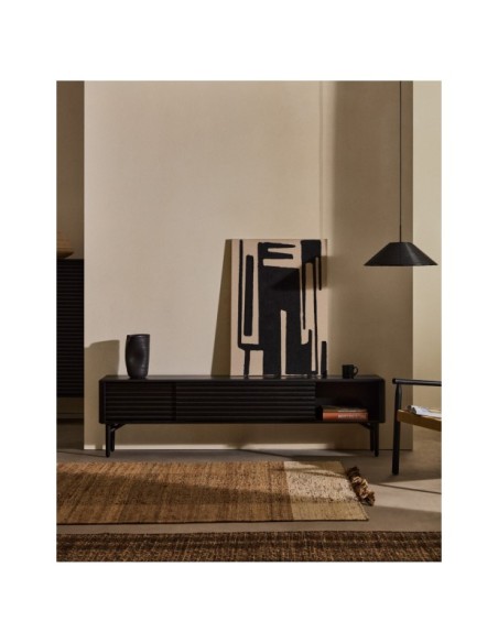 Mueble TV Lenon 2 puertas de madera maciza y chapa de roble negro 200x57 cm FSC Mix Credit - Kave Home