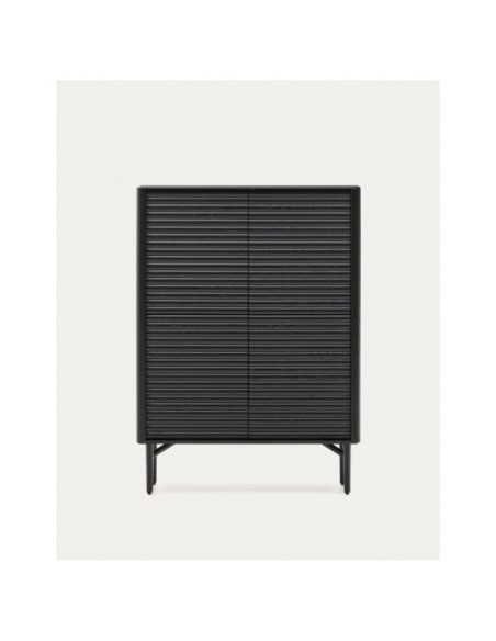 Aparador alto Lenon 4 puertas madera maciza y chapa roble negro 104,5x144 cm FSC Mix Credi - Kave Home