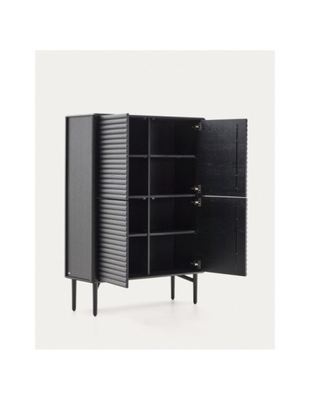 Aparador alto Lenon 4 puertas madera maciza y chapa roble negro 104,5x144 cm FSC Mix Credi - Kave Home