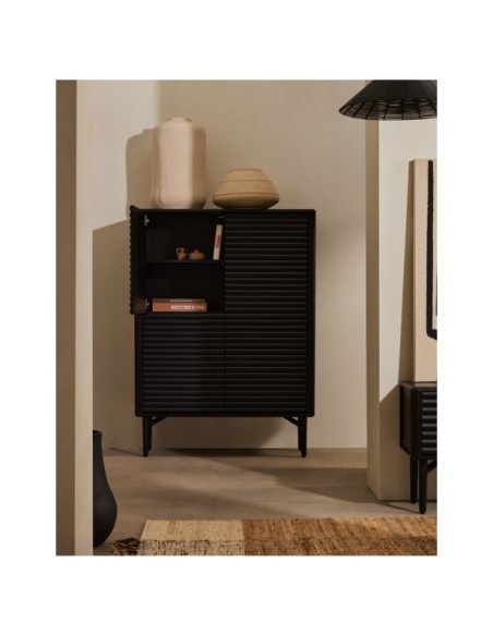 Aparador alto Lenon 4 puertas madera maciza y chapa roble negro 104,5x144 cm FSC Mix Credi - Kave Home