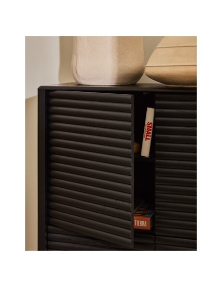 Aparador alto Lenon 4 puertas madera maciza y chapa roble negro 104,5x144 cm FSC Mix Credi - Kave Home