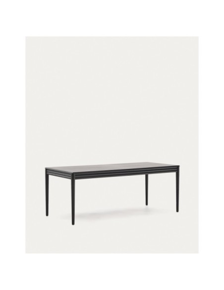 Mesa extensible Lenon de chapa y madera maciza de roble negro 200(280)x90cm FSC Mix Credit - Kave Home