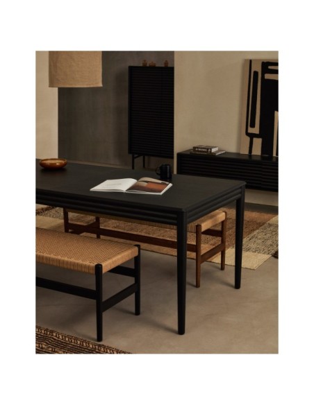 Mesa extensible Lenon de chapa y madera maciza de roble negro 200(280)x90cm FSC Mix Credit - Kave Home