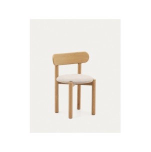 Silla Nebai chenilla beige estructura madera maciza roble...