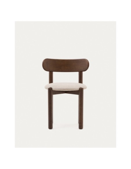 Silla Nebai de chenilla marrón estructura madera maciza roble acabado nogal FSC MIX Credit - Kave Home