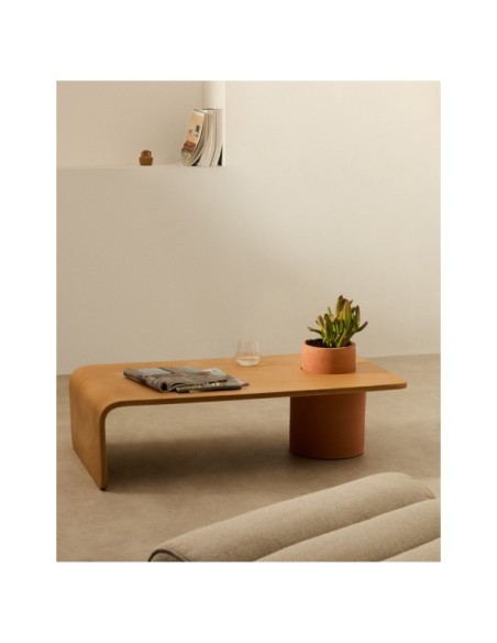 Mesa de centro Olaria de terracota y chapa de roble con acabado natural 110 x 60 cm - Kave Home