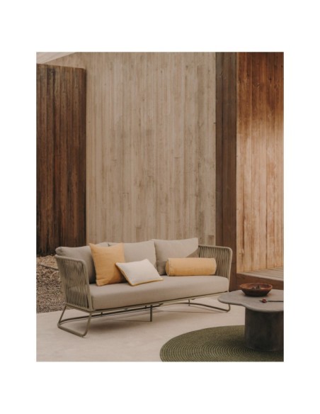 Sofá 3 plazas de exterior Saconca de cuerda y acero galvanizado verde 189 cm - Kave Home