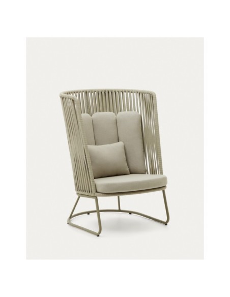 Butaca de exterior con respaldo alto Saconca de cuerda y acero galvanizado verde - Kave Home