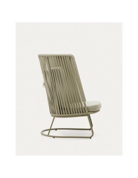 Butaca de exterior con respaldo alto Saconca de cuerda y acero galvanizado verde - Kave Home