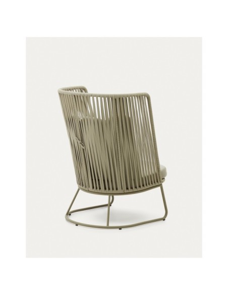 Butaca de exterior con respaldo alto Saconca de cuerda y acero galvanizado verde - Kave Home