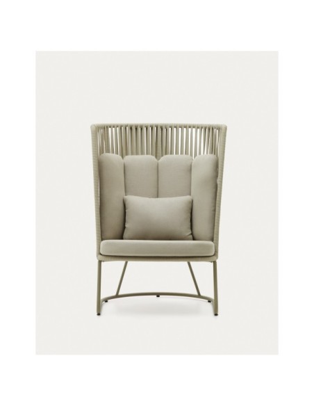 Butaca de exterior con respaldo alto Saconca de cuerda y acero galvanizado verde - Kave Home