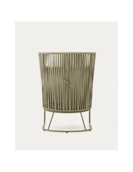 Butaca de exterior con respaldo alto Saconca de cuerda y acero galvanizado verde - Kave Home