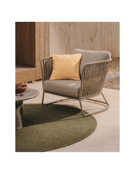 Butaca de exterior Saconca de cuerda y acero galvanizado verde - Kave Home