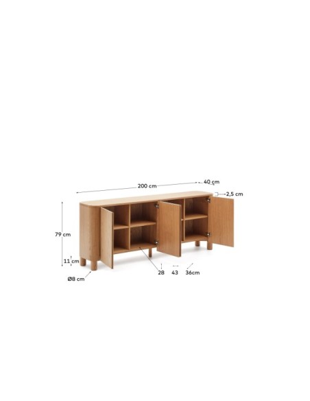 Aparador Salaya de madera contrachapada de fresno FSC Mix Credit 200 x 79 cm - Kave Home