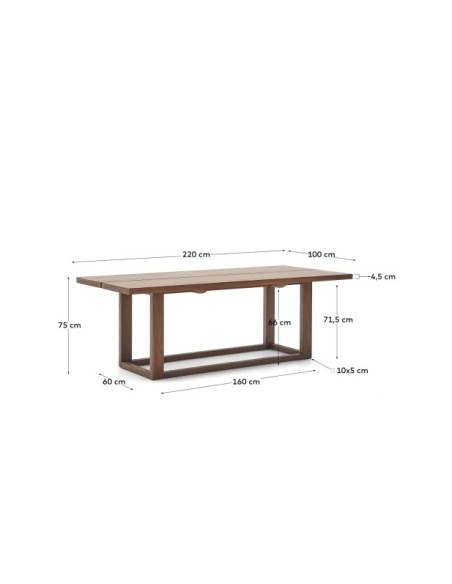 Mesa Sashi de madera maciza de teca 220 x 100 cm - Kave Home