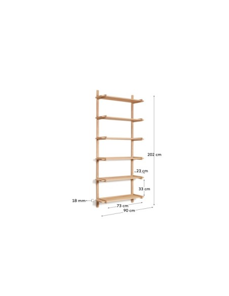 Estantería modular Sitra 6 baldas madera maciza roble acabado natural 90cm FSC Mix Credit - Kave Home