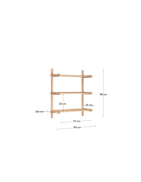 Estantería modular Sitra 3 baldas madera maciza roble acabado natural 90cm FSC Mix Credit - Kave Home