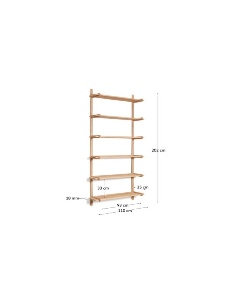 Estantería modular Sitra 6 baldas madera maciza roble 110cm acabado natural FSC Mix Credit - Kave Home