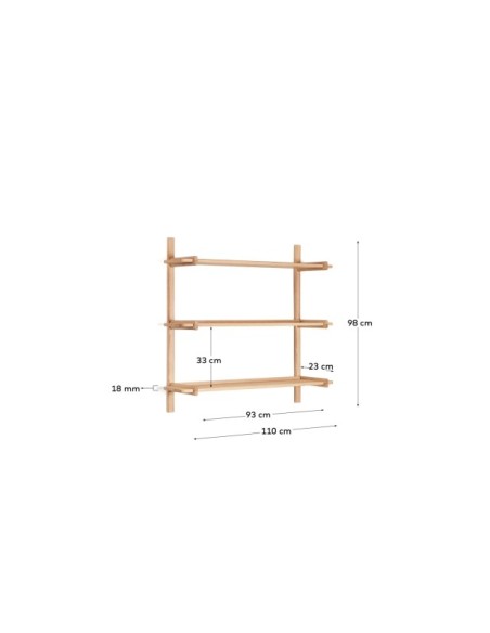 Estantería modular Sitra 3 baldas madera maciza roble acabado natural 110cm FSC Mix Credit - Kave Home