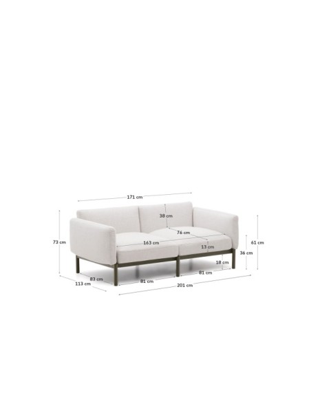 Sofá modular de exterior Sorells 2 plazas con tapizado beige y aluminio verde 201 cm - Kave Home