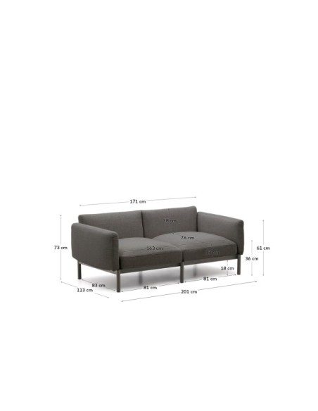 Sofá modular de exterior Sorells 2 plazas con tapizado gris y aluminio gris 201 cm - Kave Home