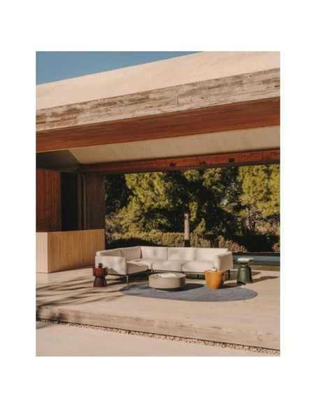 Sofá modular rinconero exterior Sorells 5 plazas tapizado gris y aluminio gris 276x191,5cm - Kave Home