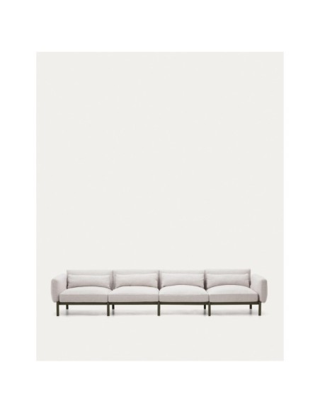 Sofá modular de exterior Sorells 4 plazas con tapizado beige y aluminio verde 370 cm - Kave Home