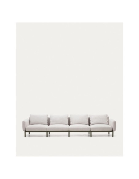 Sofá modular de exterior Sorells 4 plazas con tapizado beige y aluminio verde 370 cm - Kave Home