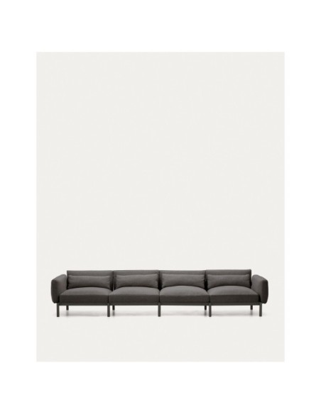 Sofá modular de exterior Sorells 4 plazas con tapizado gris y aluminio gris 370 cm - Kave Home
