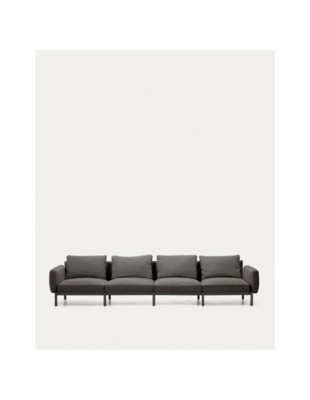 Sofá modular de exterior Sorells 4 plazas con tapizado gris y aluminio gris 370 cm - Kave Home