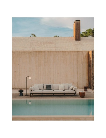 Sofá modular de exterior Sorells 4 plazas con tapizado gris y aluminio gris 370 cm - Kave Home