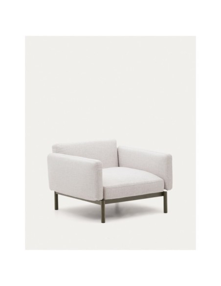 Butaca modular de exterior Sorells con tapizado beige y aluminio verde - Kave Home