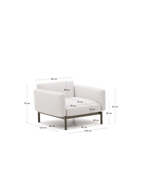 Butaca modular de exterior Sorells con tapizado beige y aluminio verde - Kave Home