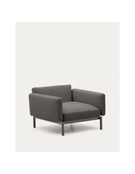 Butaca modular de exterior Sorells con tapizado gris y aluminio gris - Kave Home