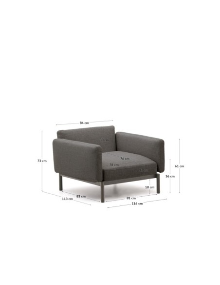Butaca modular de exterior Sorells con tapizado gris y aluminio gris - Kave Home
