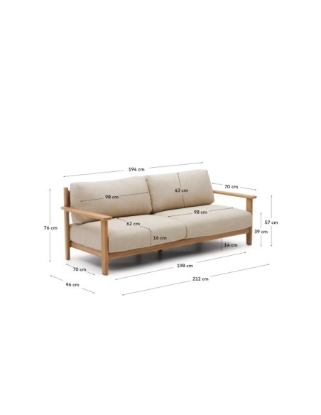 Sofá Tirant 3 plazas de madera maciza de teca 212 cm FSC 100% - Kave Home