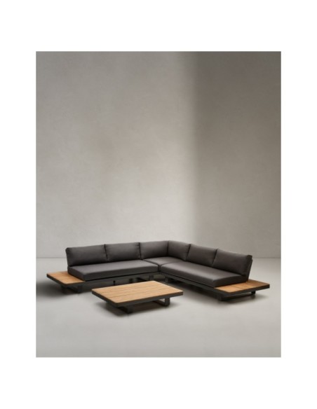 Set Tosqueta sofá rinconero 5 plazas y mesa de aluminio y madera maciza de teca FSC 100% - Kave Home
