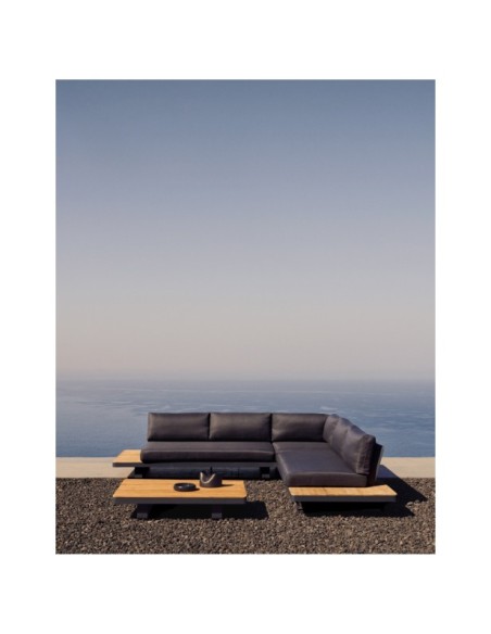 Set Tosqueta sofá rinconero 5 plazas y mesa de aluminio y madera maciza de teca FSC 100% - Kave Home