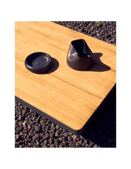 Set Tosqueta sofá rinconero 5 plazas y mesa de aluminio y madera maciza de teca FSC 100% - Kave Home