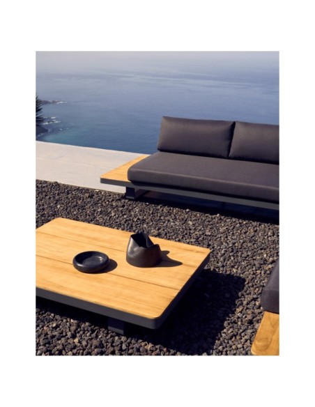 Set Tosqueta sofá rinconero 5 plazas y mesa de aluminio y madera maciza de teca FSC 100% - Kave Home