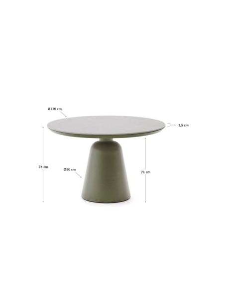 Mesa de exterior Tudons de aluminio y sobre cerámico verde Ø120 cm - Kave Home