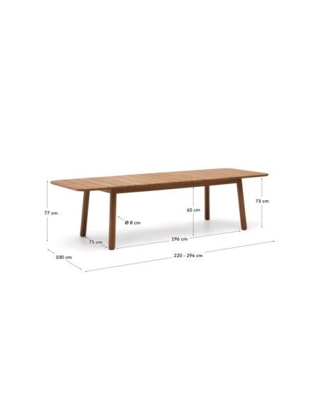 Mesa extensible de exterior Turqueta de madera maciza de teca  220 (294) x 100 cm FSC 100% - Kave Home