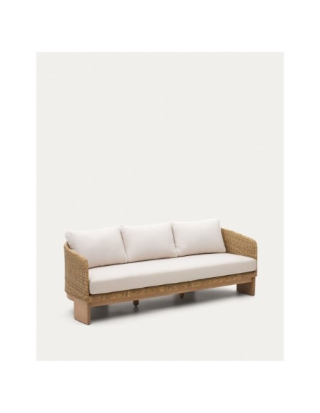 Sofá Xoriguer de 3 plazas de ratán sintético y madera maciza de eucalipto FSC 100% 223 cm - Kave Home