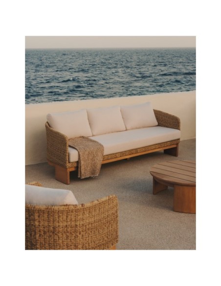 Sofá Xoriguer de 3 plazas de ratán sintético y madera maciza de eucalipto FSC 100% 223 cm - Kave Home