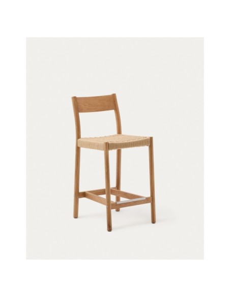 Taburete Yalia respaldo madera maciza roble acabado natural y asiento cuerda 65cm FSC 100% - Kave Home