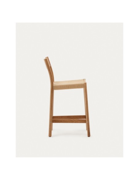 Taburete Yalia respaldo madera maciza roble acabado natural y asiento cuerda 65cm FSC 100% - Kave Home