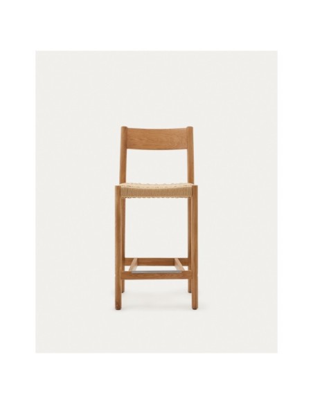 Taburete Yalia respaldo madera maciza roble acabado natural y asiento cuerda 65cm FSC 100% - Kave Home