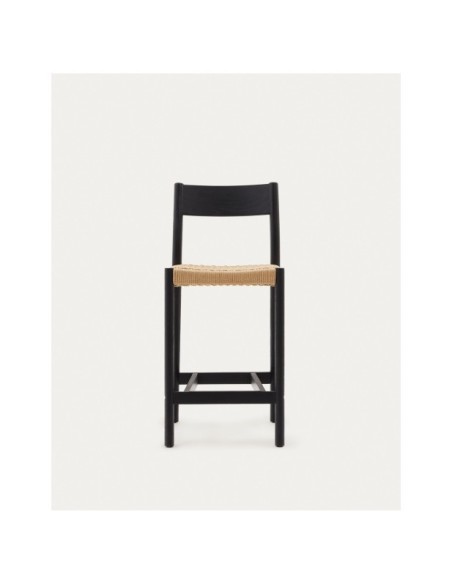 Taburete Yalia respaldo madera maciza roble acabado negro y asiento de cuerda 65cm FSC100% - Kave Home