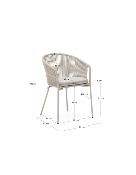 Silla Yanet de cuerda sintética crudo y patas de acero galvanizado - Kave Home